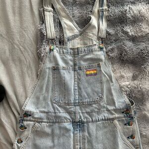Levi's Pride Collection Light Blue Denim Shorts Overalls Rainbow Accents